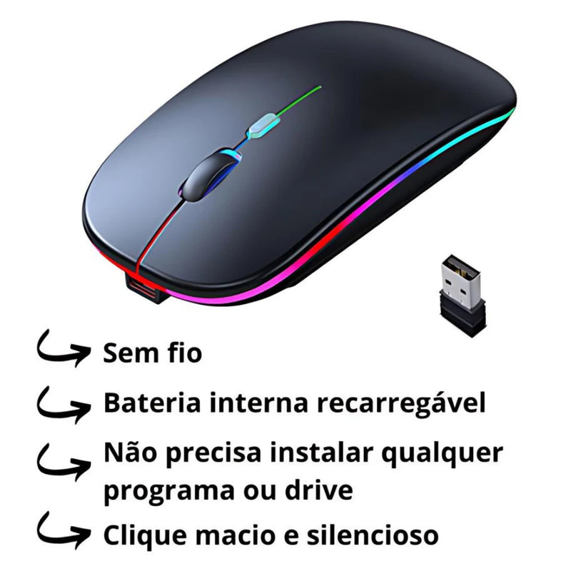 Mouse Wireless Recarregável  Sem Fio