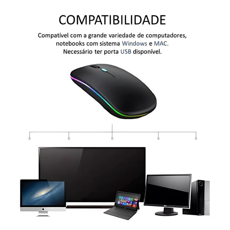 Mouse Wireless Recarregável  Sem Fio